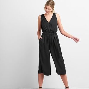GAP Sleeveless Wrap Jumpsuit in Modal Size Small Black Pockets